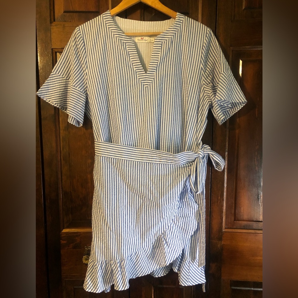 Vineyard Vines Seersucker Wrap Dress in Ocean Reef